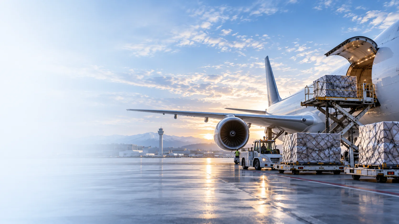Aircraft being loaded with cargo on the tarmac