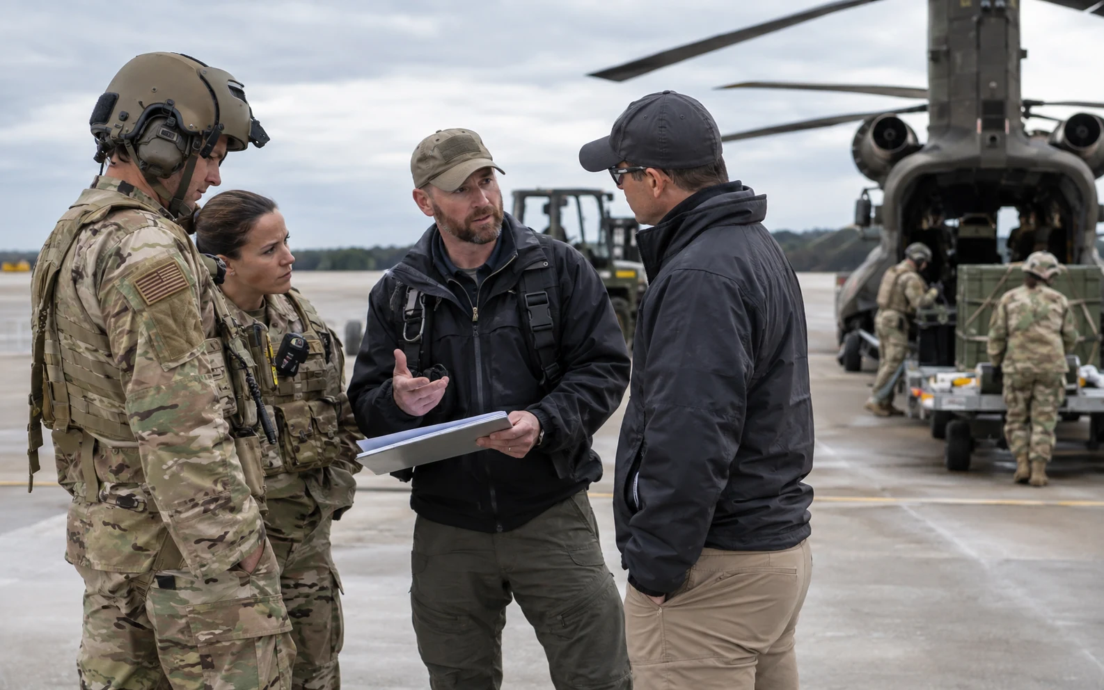 Mission personnel supporting rotary-wing operations
