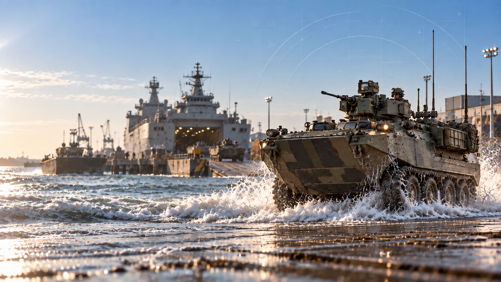 Amphibious armored vehicle during coastal operations