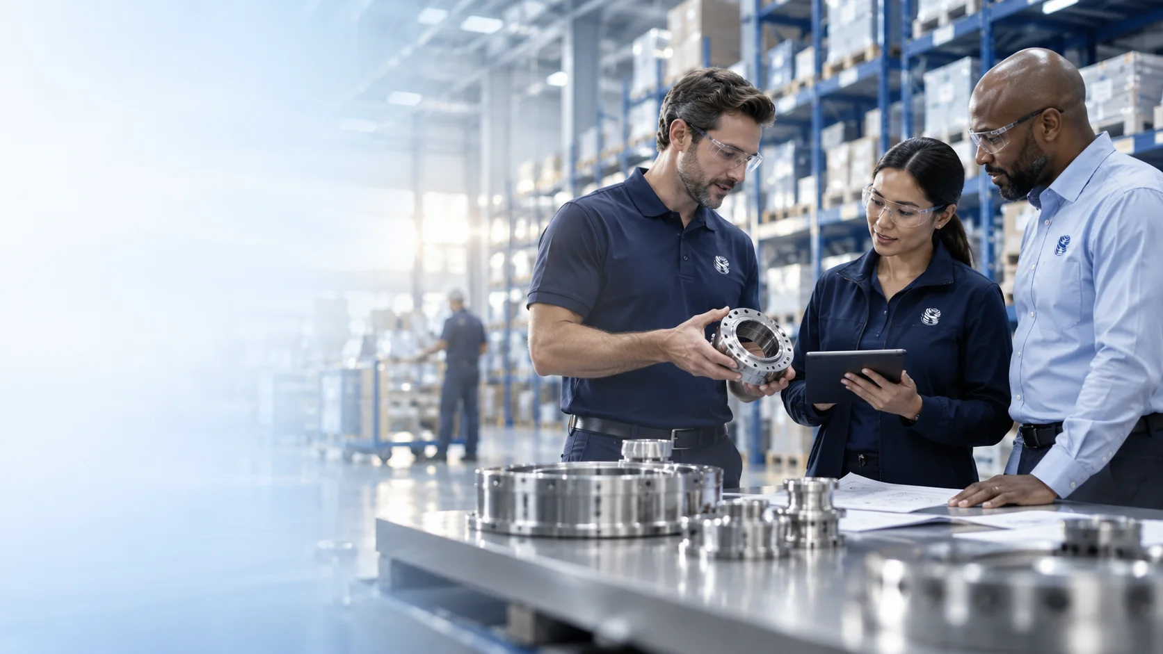 Technician inspecting aerospace component